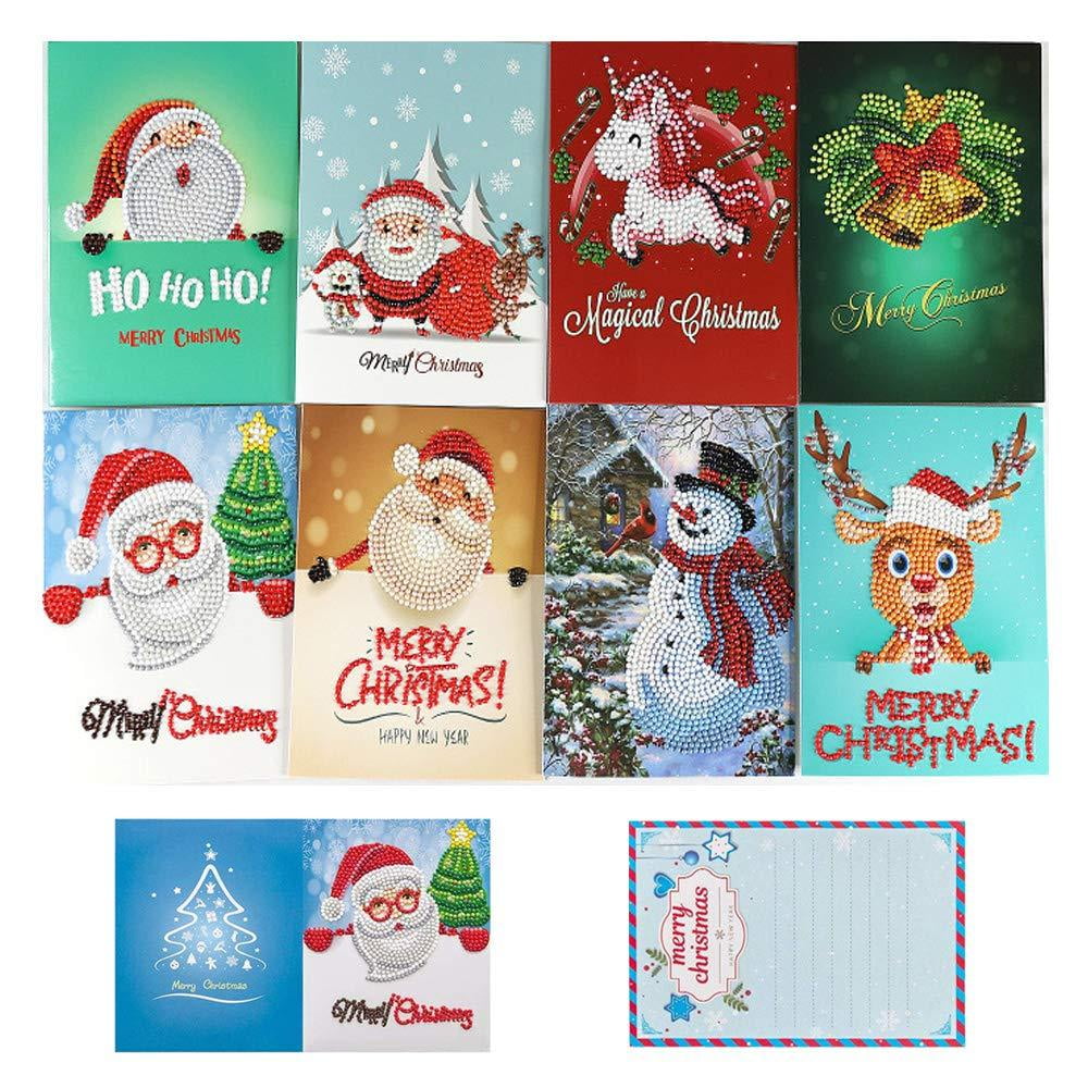 OWAY 8 Pack Christmas Cards Diamond Painting Kits Paint by Number Kits
