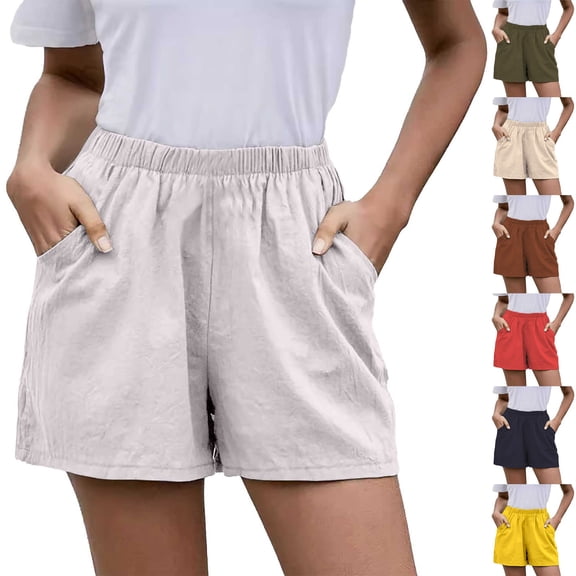 Kelon Women's Casual Pants, Women Casual Summer Shorts Elastic High Waisted Short Pants with Pockets Casual Loose Pant Summer Outfits, M