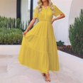 thumbnail image 2 of HXWCHs Robe à Manches Longues Femme Fluide Col en V Ceinture Été Décontractée Robe Confortable Plage Évasée Maxi pour Printemps Saison Jaune m, 2 of 7
