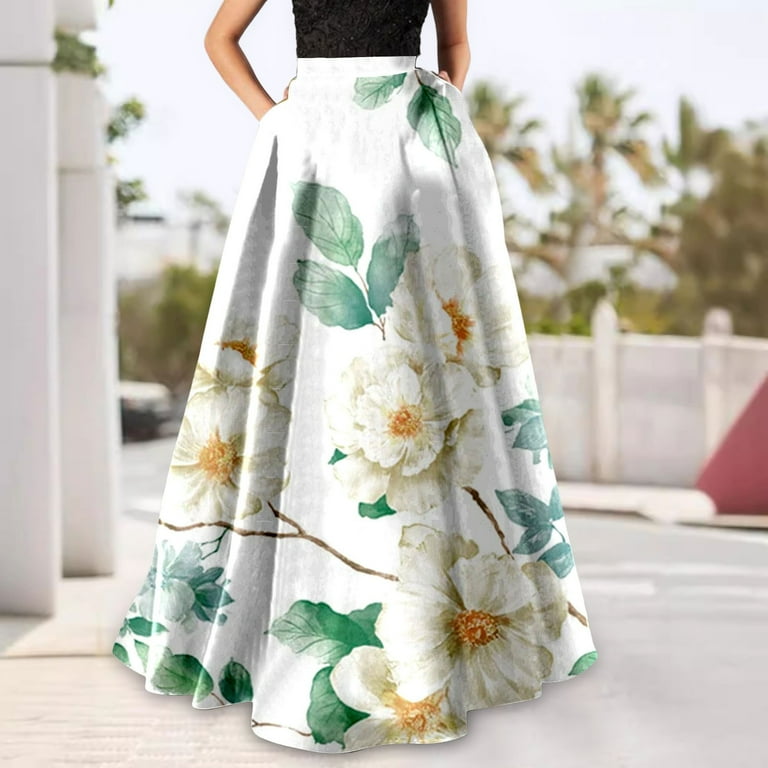 Maxi Dresses for Women 2024 Women Bohemian Floral Print Maxi Skirt High Waist Pocket Party Beach Long Skirt Walmart