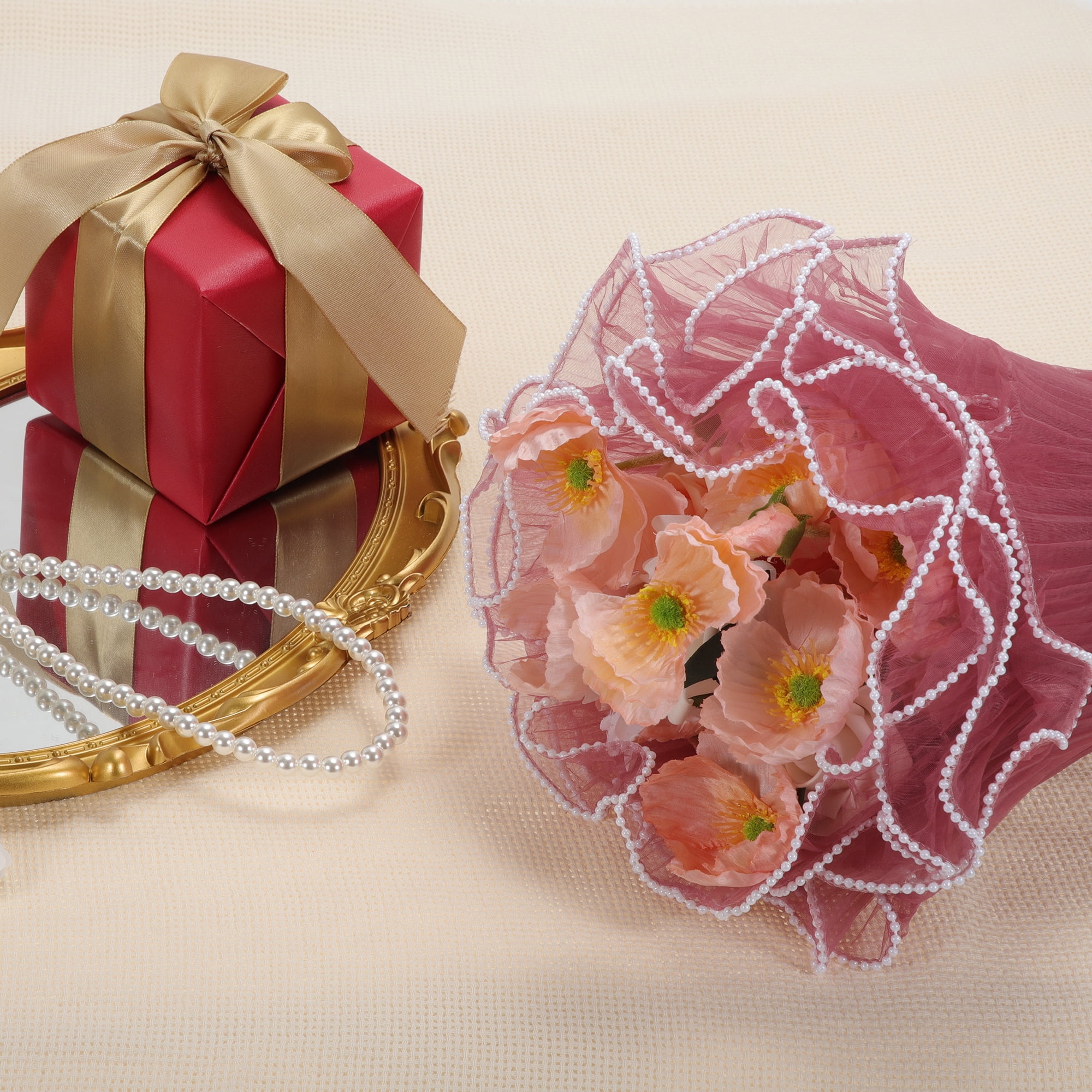 Unique Bargains Faux Pearl Edge Flower Wrap Paper for All Occasions 1 Pc Purplish Red