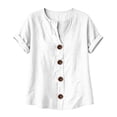 thumbnail image 5 of LIaqionyy Womens Cotton Linen Blouse Shirts V Neck Short Sleeve Button down Loose Casual Vacation Clothes, 5 of 7