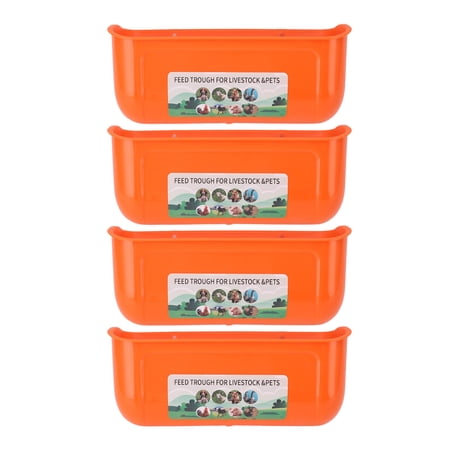 LAZIOEGR 4‑Pack Large Livestock Feed Troughs with Hanging Clips – Durable PP Troughs for Chickens, Ducks, Goats, Sheep & More, Orange