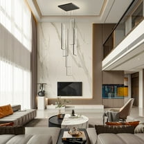 Ganeed Modern Long Chandeliers Pendant Light, Rectangular Lamp, Hanging Flush Mount Lighting Fixtures for Staircase,Foyer,Entryway,Living Room,Black (6 Lights)