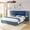 Blue, variant on Christopher Knight Home King Upholstered Platform Bed Frame with PU Cushioned Headboard, Green and Beige