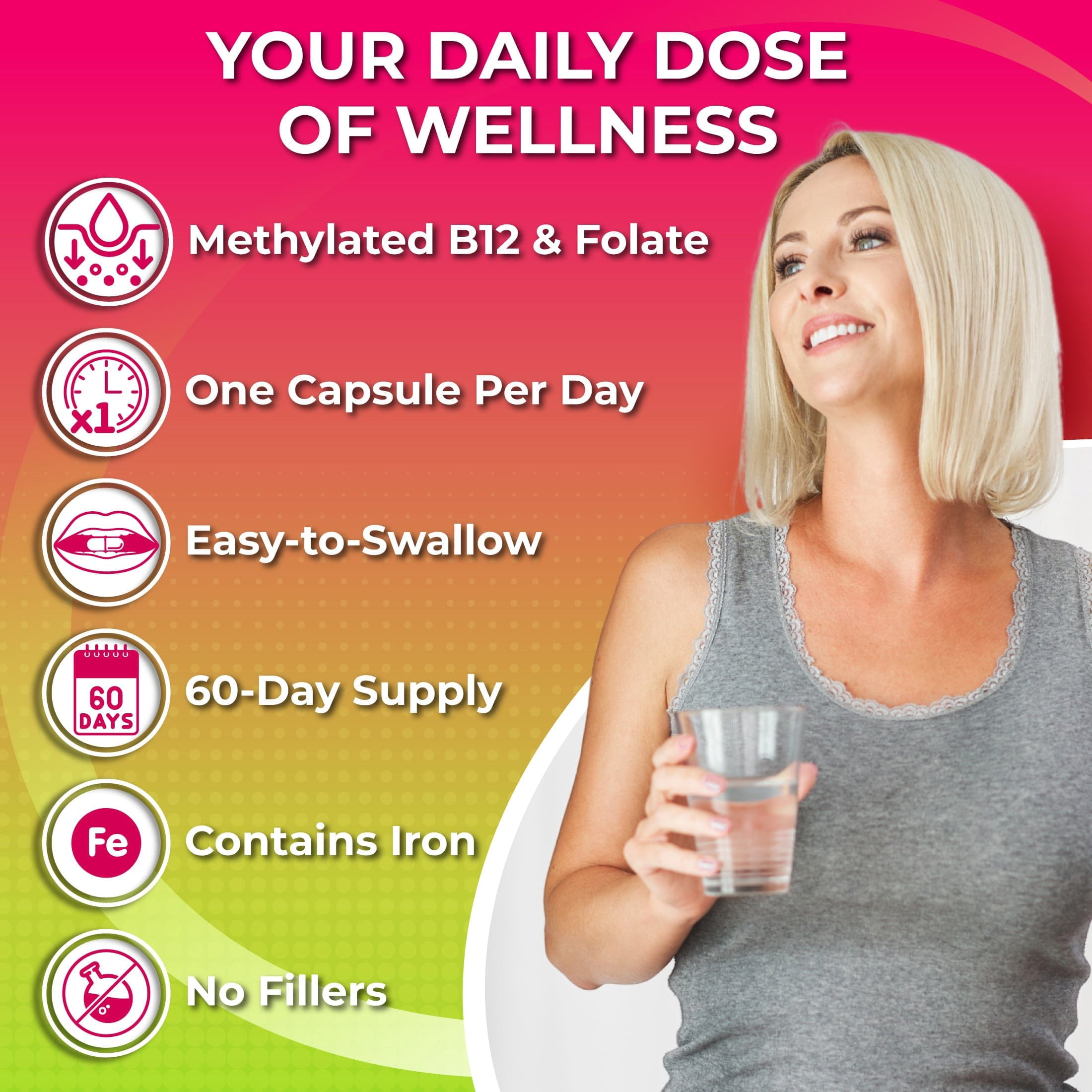 Women's Daily Multivitamin - Vegan Multivitamin for Women, Optimal Health and Immune Support, Energy Boost, Made with Fruits & Vegetables, B-Complex, Probiotics, Enzymes, CoQ10, Non-GMO, 60 Count