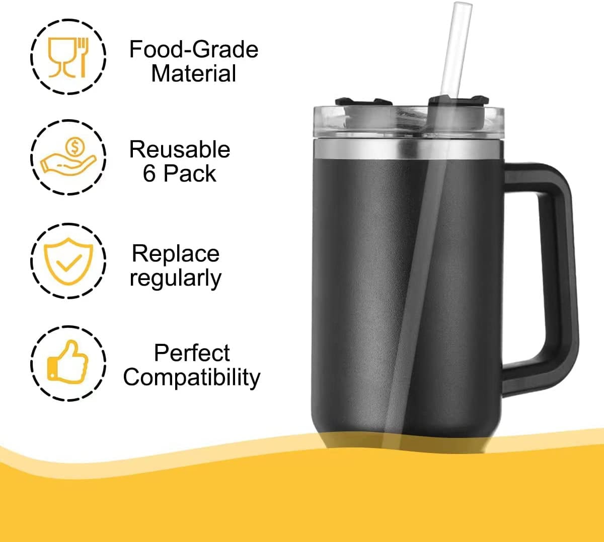 Bluwing 2 Pcs Stainless Steel Straws for 40 oz Stanley Tumbler, Replacement  40 oz Stanley Cup Straw Accessories with Silicone Tips and Cleaning Brush