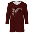thumbnail image 3 of MaFYtyTPR Women's Fashion Tees Casual Crewneck 3/4 Sleeve Loose T Shirt Ladies Tops Blouses Shirts Easy to Mix and Match Blouses Wine S, 3 of 3