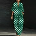 thumbnail image 3 of Women's Dressy Polka Dots 2 Piece Outfits - V Neck Shawl Collar Blouses & Wide Leg Pants Lounge Sets with Pockets, 3 of 6