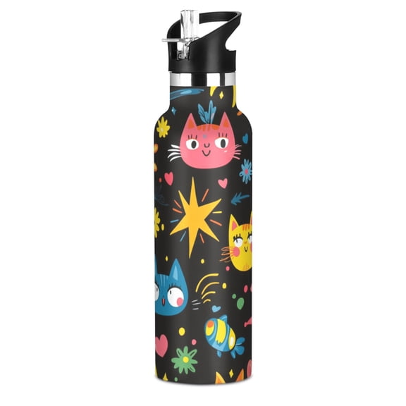 Kids Insulated Stainless Steel Sports Water Bottle 600ml (20oz), BPA-Free Colorful Cartoon Patterns