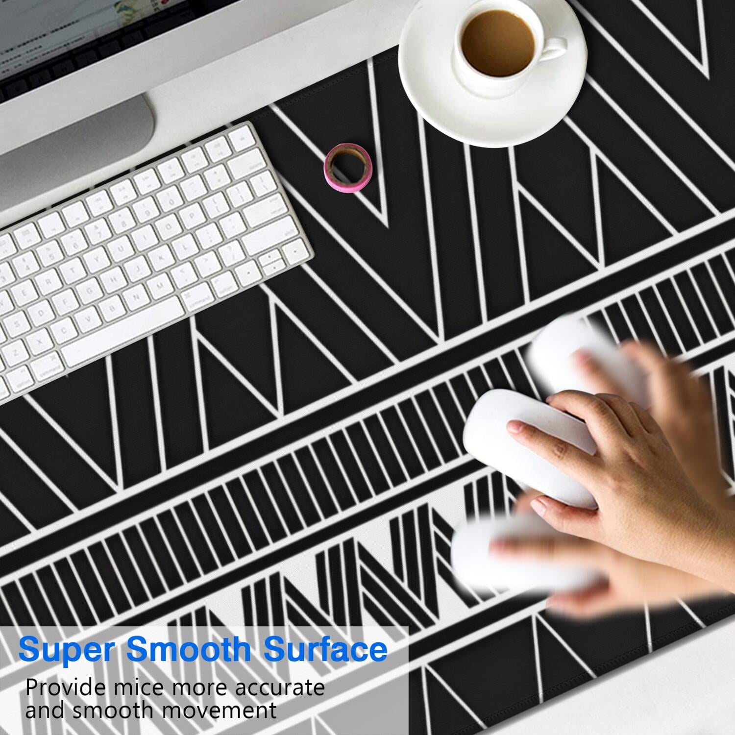 Long Mouse Pads for Desk,Black Geometric Striped Pattern Desk Mats on Top Of Desks, Desk Mouse Pad Extra Large with 3mm Non-Slip Base and Stitched Edge for Gaming,Office,Work,Home 47.3"x23.6"