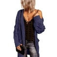 thumbnail image 4 of Womens Long Cardigans Cable Knit Chunky Cardigan Sweaters Ndbuld Women's Winter Long Sleeved Solid Color Knit Sweater Pocket Cardigan Jacket Blue XL, 4 of 8