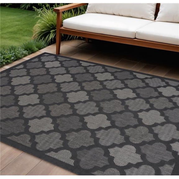 HomeRoots 545216 10 x 14 ft. Charcoal & Black Trellis Indoor & Outdoor Rectangle Area Rug