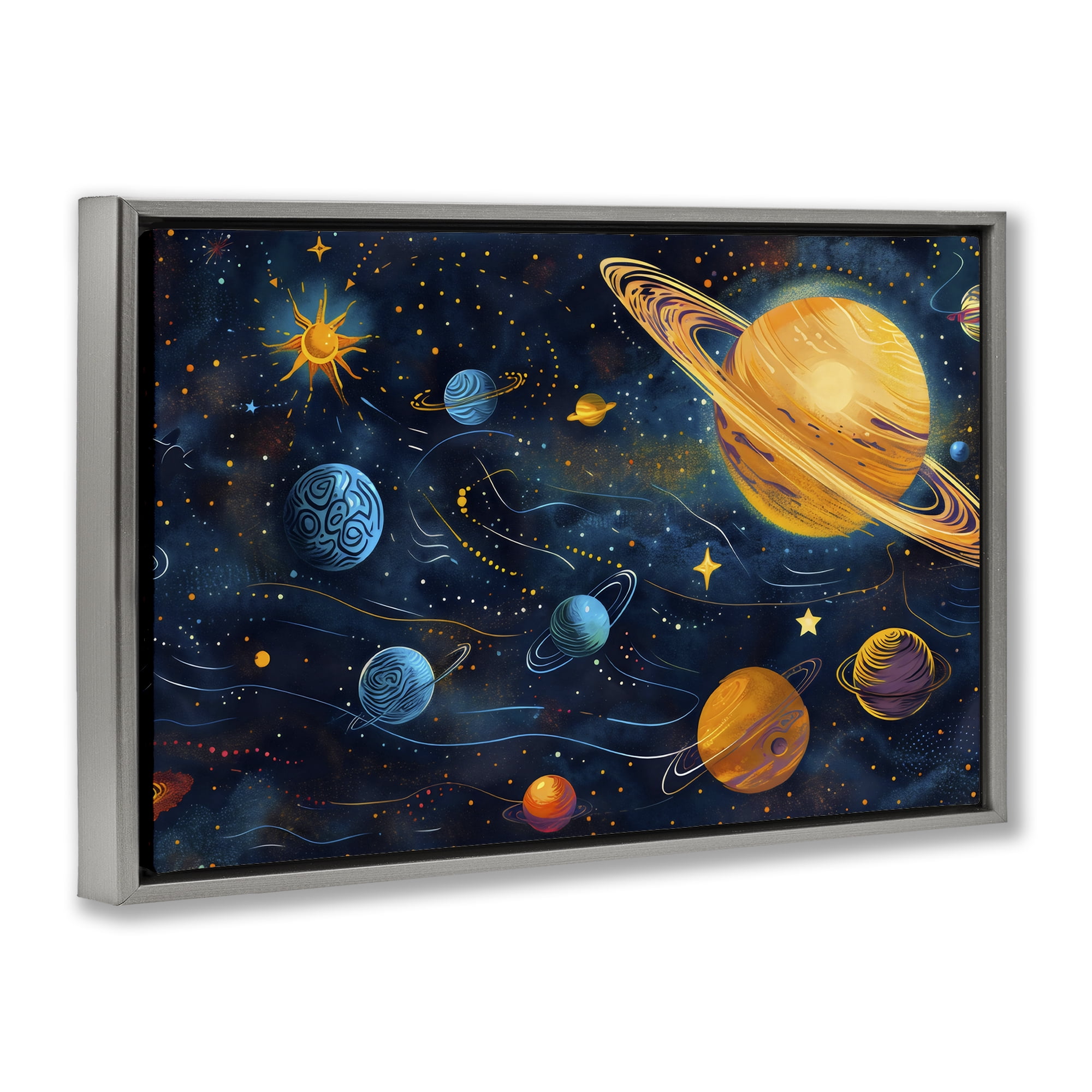 Stupell Industries Two Suns Galaxy Scene Gray Framed Floater Canvas Wall Art, design by Creative Studio