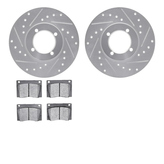 Dynamic Friction Company Front Brake Rotors-Drilled and Slotted-Silver with 5000 Advanced Brake Pads 7502-22004