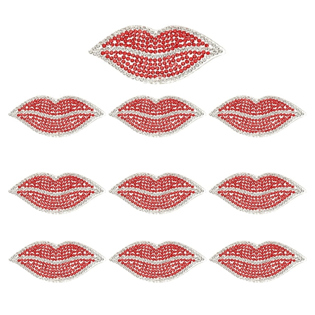 Parches de Labio de Piedras de Strass, 10 Pcs Parches de Aplique en Forma de Labio para Coser/Planchar, Parches de Brillo de Cristal para Zapatos, Ropa, Pantalones, Bolsas, Rojo