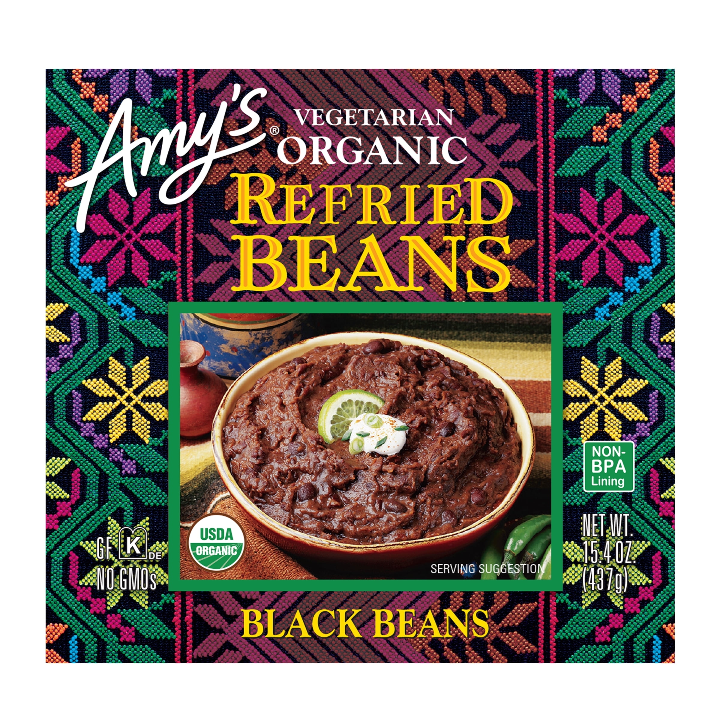 Amy's Kitchen- Vegetarian Organic Refried Black Beans 15.4 oz