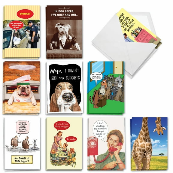 NobleWorks 20 Assorted Box Set Funny Birthday Greeting Cards w/5 x 7 Inch Envelopes (10 Designs, 2 Each) Bday Older Not Wiser AC8840BDG-B2x10