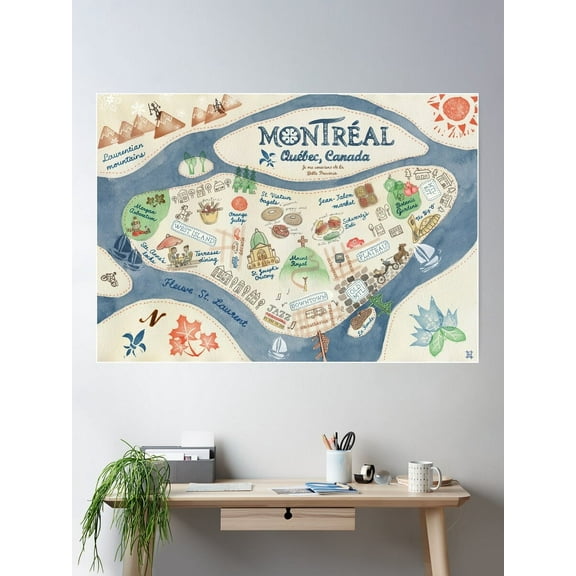 Kna Prints - Map Of Montreal, Canada Poster, UNFRAMED-8x12