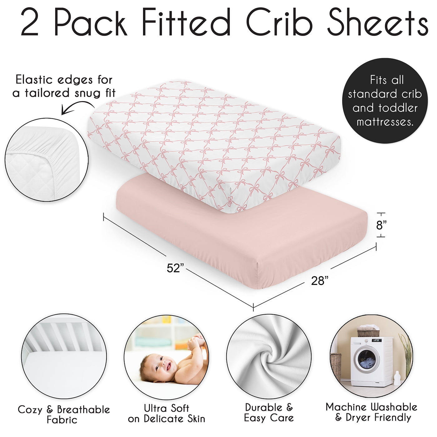 Sweet Jojo Designs Ballerina and Ballet Bows Girl Fitted Crib Sheets Set 2 Piece