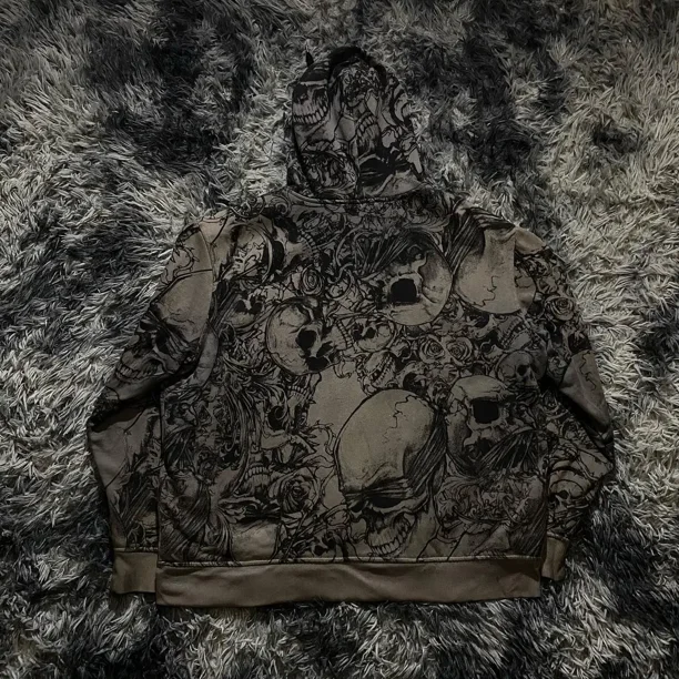 Generisch Sudadera para hombre Y2K vintage con estampado de calavera, informal, estilo universitario, gótico, manga larga, suelta, de gran tamaño, calle, retro, para Halloween, ropa de moda, suéter Generisch Sudadera para hombre Y2K vintage con estampado de calavera, informal, estilo universitario, gótico, manga larga, suelta, de gran tamaño, calle, retro, para Halloween, ropa de moda, suéter