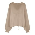 thumbnail image 5 of Fiaer Deep V Neck Sweater for Women Lace up Ruffle Hem Knitted Long Sleeve Loose Fit Comfy Casual Fashion Tops Khaki M, 5 of 5