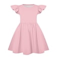 thumbnail image 4 of Girls Ruffle Sleeve A Line Dress Solid Color T Shirt Tunic Summer Princess Tunic Easter Day Party Outfit Flowy Silhouette For Little Girls Spring Outdoor Picnic Dress Pink 110, 4 of 4