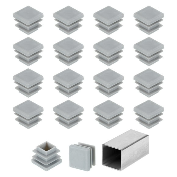 Uxcell 5/8" (16mm) Square Tubing End Caps, 32 Pcs Plastic Hole Plugs Insert End Cap for Metal Tubing, Grey