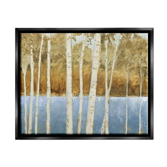 Stupell Industries Birch Tree Lake Landscape Blue Gold Nature Painting Jet Black Framed Floating Canvas Wall Art, 16x20, by James Wiens