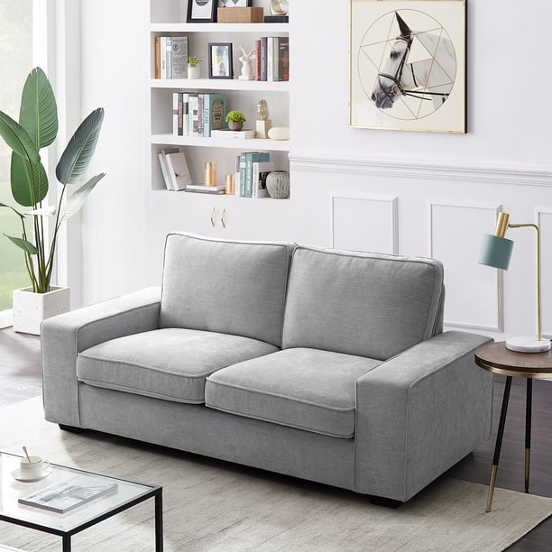 kunst Let lounge 71.25" Modern Loveseat Sofa with Solid Wood Frame, Living Room Chair,  Chenille Couches for Small Spaces, Removable Back Cushion and Easy,  Tool-Free Assembly (Light Grey) - Walmart.com
