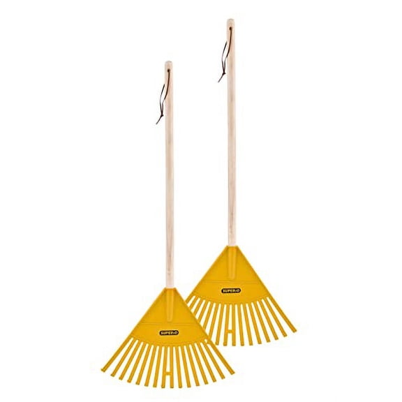 Superio Kids Rake with Hardwood Handle- Durable Plastic Yellow Head to Sweep Leaves in Lawn and Tidying Up The Garden – 34 “Height (2 Pack)
