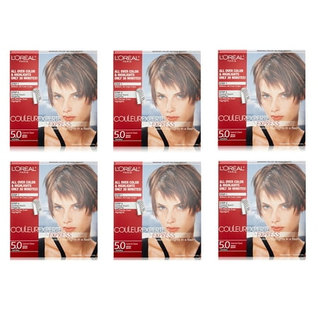 L'Oreal Paris Couleur Experte Express Hair Color + Highlights, Permanent 5.0 Natural Caramel Glaze Medium Brown (Pack of 6) + Yes to Coconuts Moisturizing Single Use