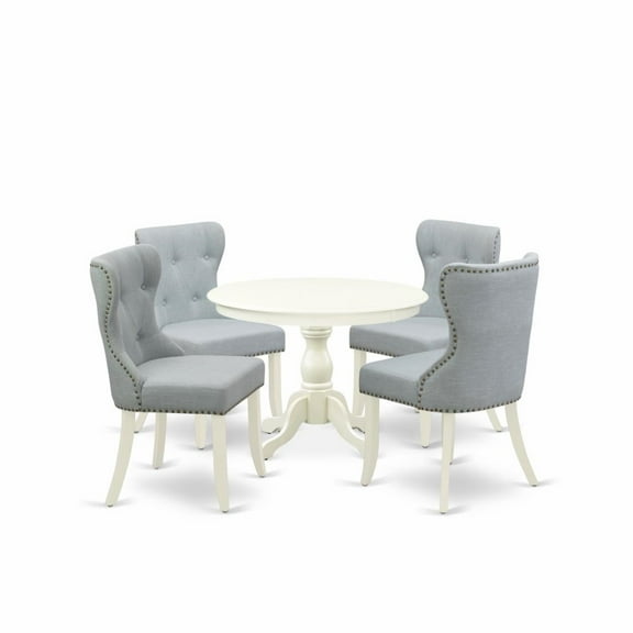 East West Furniture Hartland 5-piece Wood Dining Set in Linen White/Baby Blue