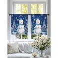 thumbnail image 4 of Christmas Snowman Sheer Curtains 45 inches Long, Snowman Xmas Tree Snowflakes Navy Blue Light Filtering Sheer Window Curtains Rod Pocket Voile Drapes for Bedroom Living Room, 2 Panels 52"W x 45"L, 4 of 6