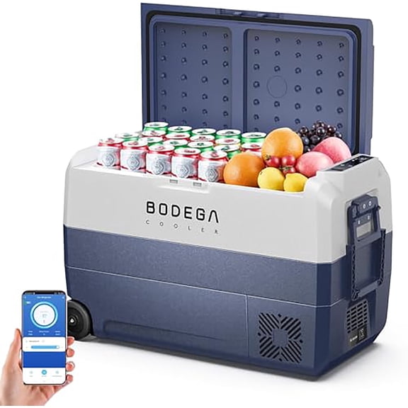 BODEGA 12 Volt Car Refrigerator,64 Quart Portable Car Freezer Fridge Bluetooth Control,(60L) -4℉-68℉ Electric Cooler 12/24V DC and 100-240V AC for Travel,Camping,RV,Boat Road Trip Tailgating