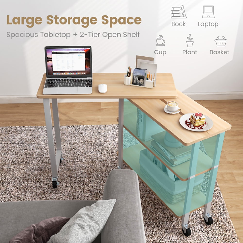 Finihen 360° Free Rotating Sofa Side Table, Couch Table, Snack Table, Rotating Sofa Side Table with Storage Shelves and Wheels, for Home, Office, Natural Finihen 360° Free Rotating Sofa Side Table, Couch Table, Snack Table, Rotating Sofa Side Table with Storage Shelves and Wheels, for Home, Office, Natural