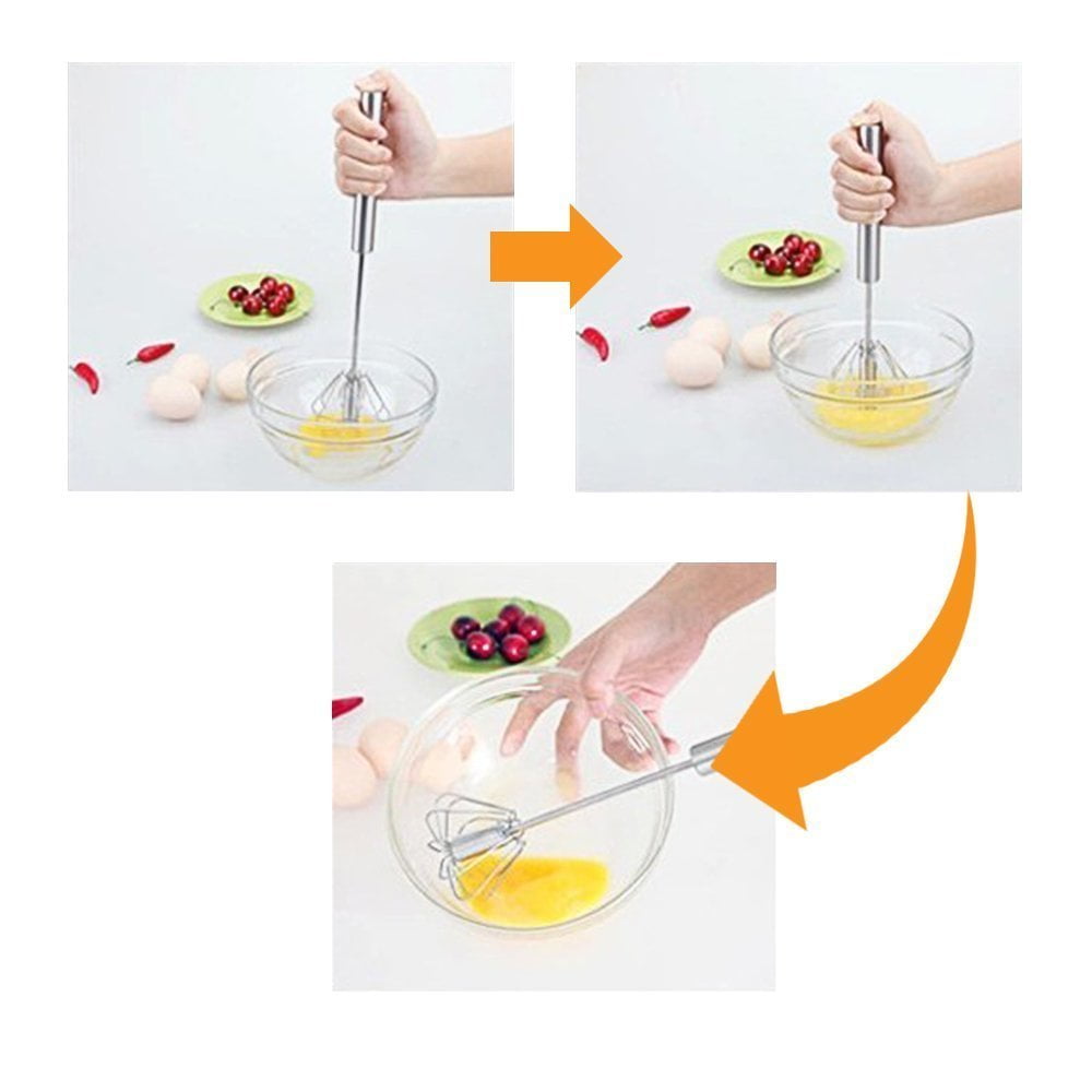 Semi-automatic Whisk 10in Stainless Steel Egg Whisk Hand Push Rotary Whisk  Blender Semi Auto Egg Beater Hand Push Mixer Stirrer Egg Scrambler for