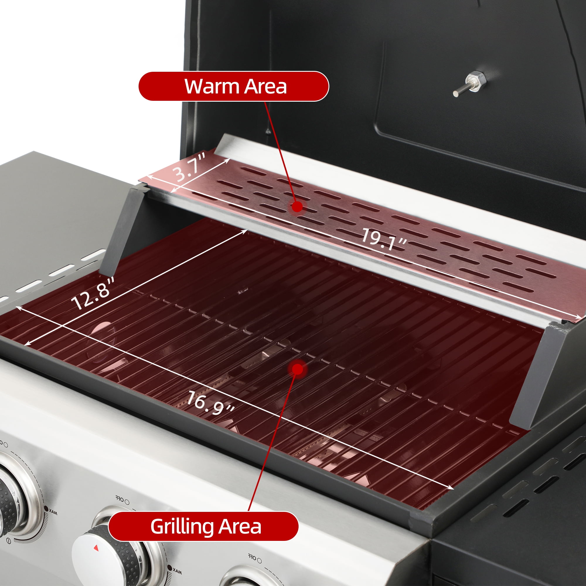 Nice Cooker 3-Burner Propane Gas Grill with 2 Foldable Side Tables, 25650 BTU Outdoor BBQ Grill with Porcelain-Enameled Grates, Built-in Thermometer