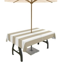 Outdoor Tablecloth with Umbrella Hole and Zipper Classical Stripe Rectangle Tablecloths 60x102 Waterproof Outside Table Cloths Khaki Patio Table Cloth Cover for Outdoor Tables Picnic Garden Party