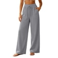thumbnail image 2 of BRELIL Women's Wide Leg High Waisted Lounge Pants with Pockets Casual Solid Baggy Beach Vacation Trousers Loose Fit Fall Outfits, Gray L, 2 of 6