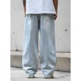 thumbnail image 2 of Men's Wide Leg Jeans Loose Fit Straight Washed Denim Pants Button Front Mid Rise with Pockets Trendy Streetwear for Casual Everyday & Going Out, 2 of 6