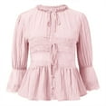 thumbnail image 5 of Elegant Lace Shirt Collar Blouse With Smocked Waist and Chiffon Sleeves Sun Loose Fit Casual Top for Women Oversized T-shirts Short Sleeve Crewneck Casual Tops, 5 of 6