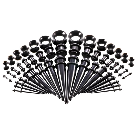 DESIGNICE Cone Ear Expander for Ear Holes Black, 50 Pieces Ear Stretching Kit Acrylic Tapers and Plugs   Silicone Tunnels Ear Gauges Expander Set Body Piercing Jewelry