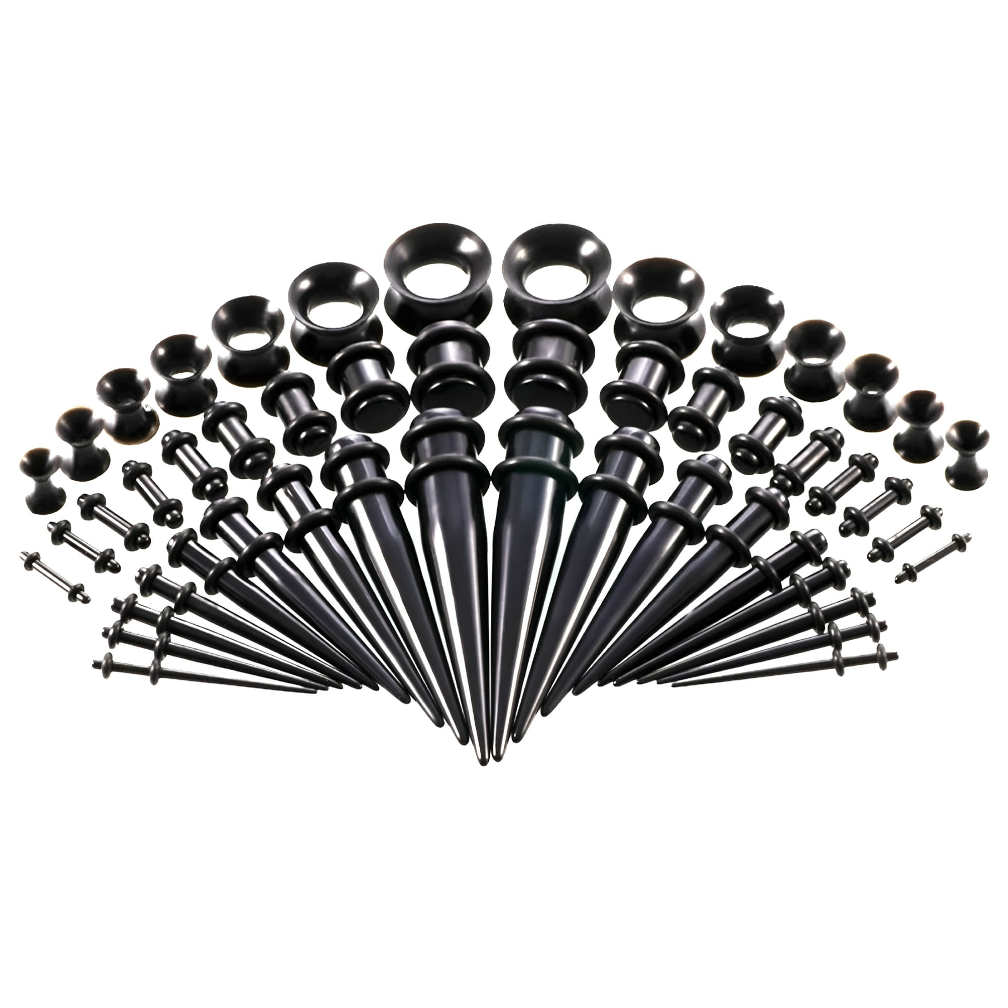 DESIGNICE Cone Ear Expander for Ear Holes Black, 50 Pieces Ear Stretching Kit Acrylic Tapers and Plugs + Silicone Tunnels Ear Gauges Expander Set Body Piercing Jewelry
