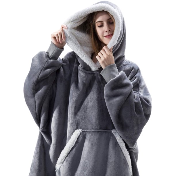 Manta con capucha Qarigey versátil y cómoda de algodón para mujer en color gris