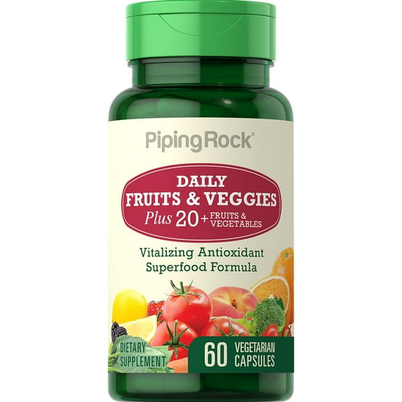 Super Fruits and Veggies | 60 Vegetarian Capsules | Non-GMO, Gluten Free | By Piping Rock