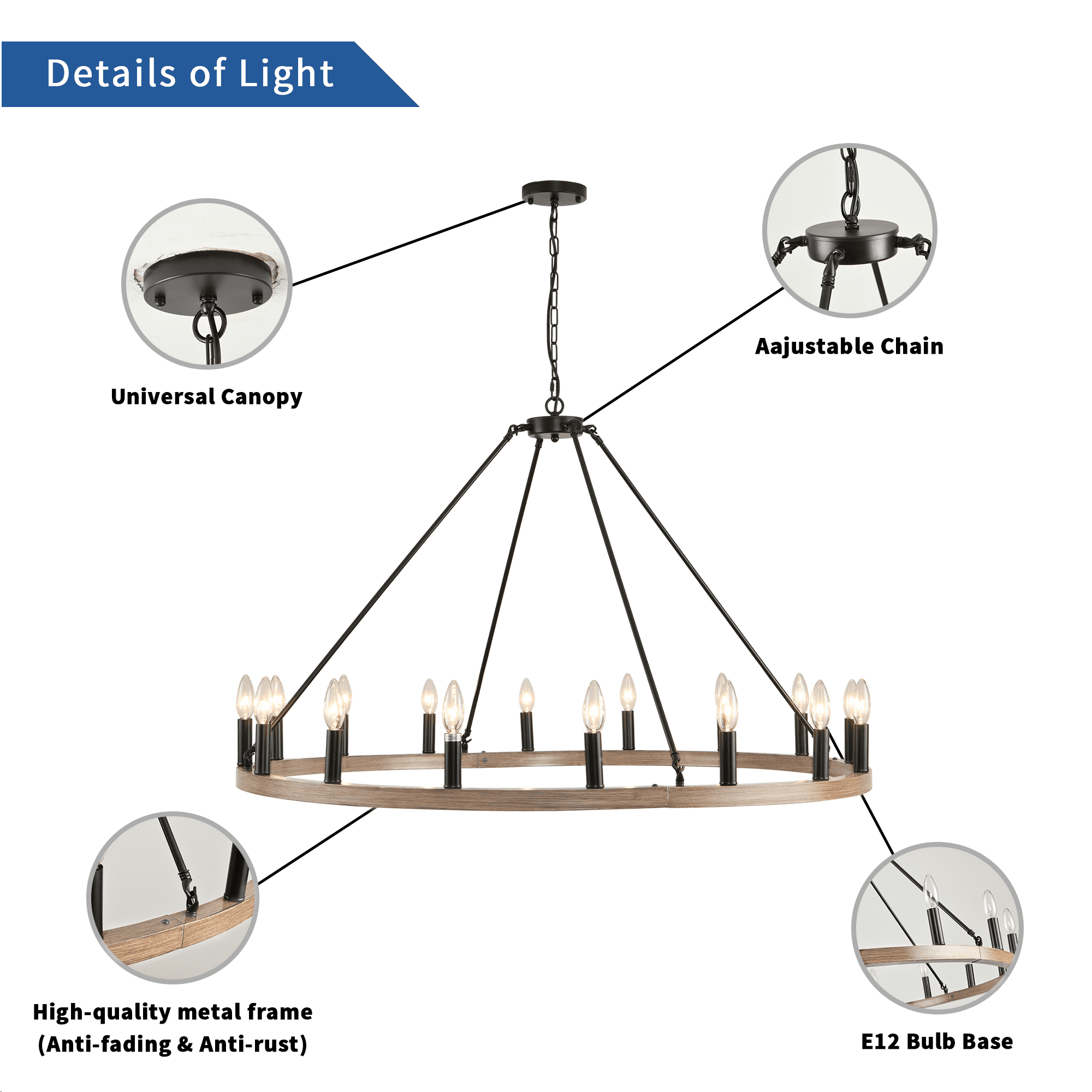 LovingAHome Walnut Wagon Wheel Chandelier 43" Wide Industrial 16-Light Fixture for Dining Room House Foyer Kitchen Island Entryway