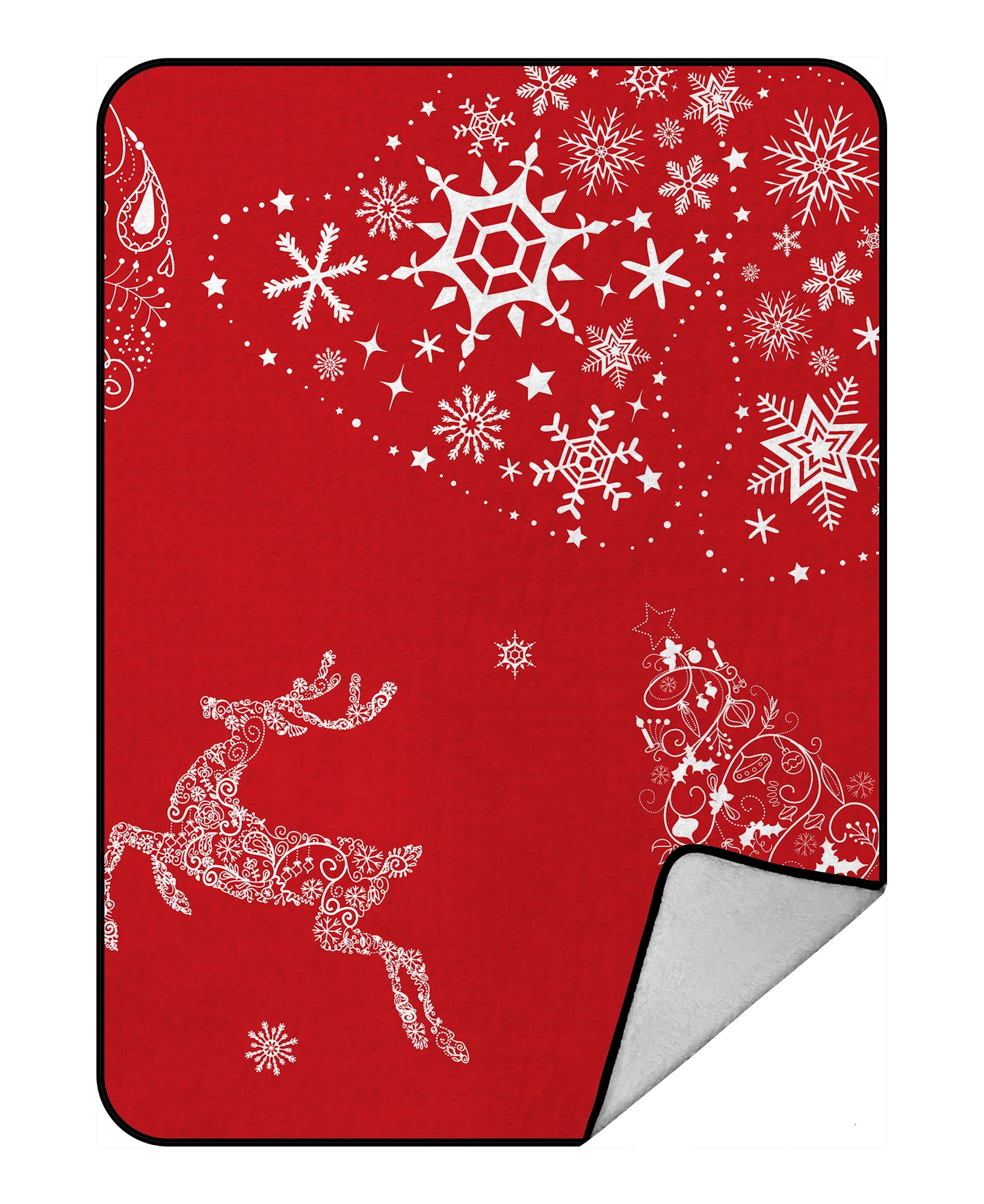 GCKG Christmas Blanket,Xmas Merry Christmas Reindeer Red Fleece Blanket