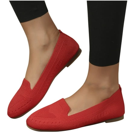 Xysaqa Women Flats Shoes  Flats Shoes Women Dressy Comfortable Women s Mesh Knit Shoes Round Toe Slip on Walking Flats Shoes Woman Low Wedge Comfort Soft Shoes for Women Dressy Savings!