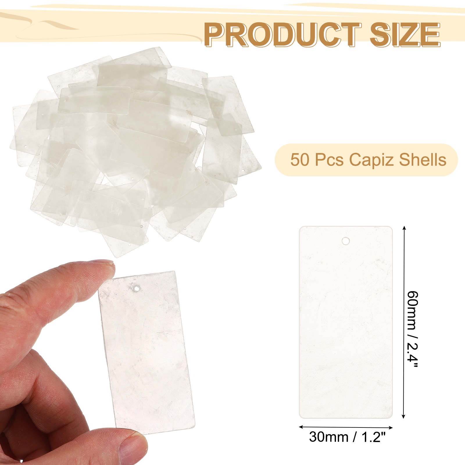 Uxcell 50 Pcs Capiz Shells, 30 mm x 60 mm Natural White Square Mica Sheets Single Hole for DIY Craft Making Wind Chimes Home Decoration Wedding Decorations
